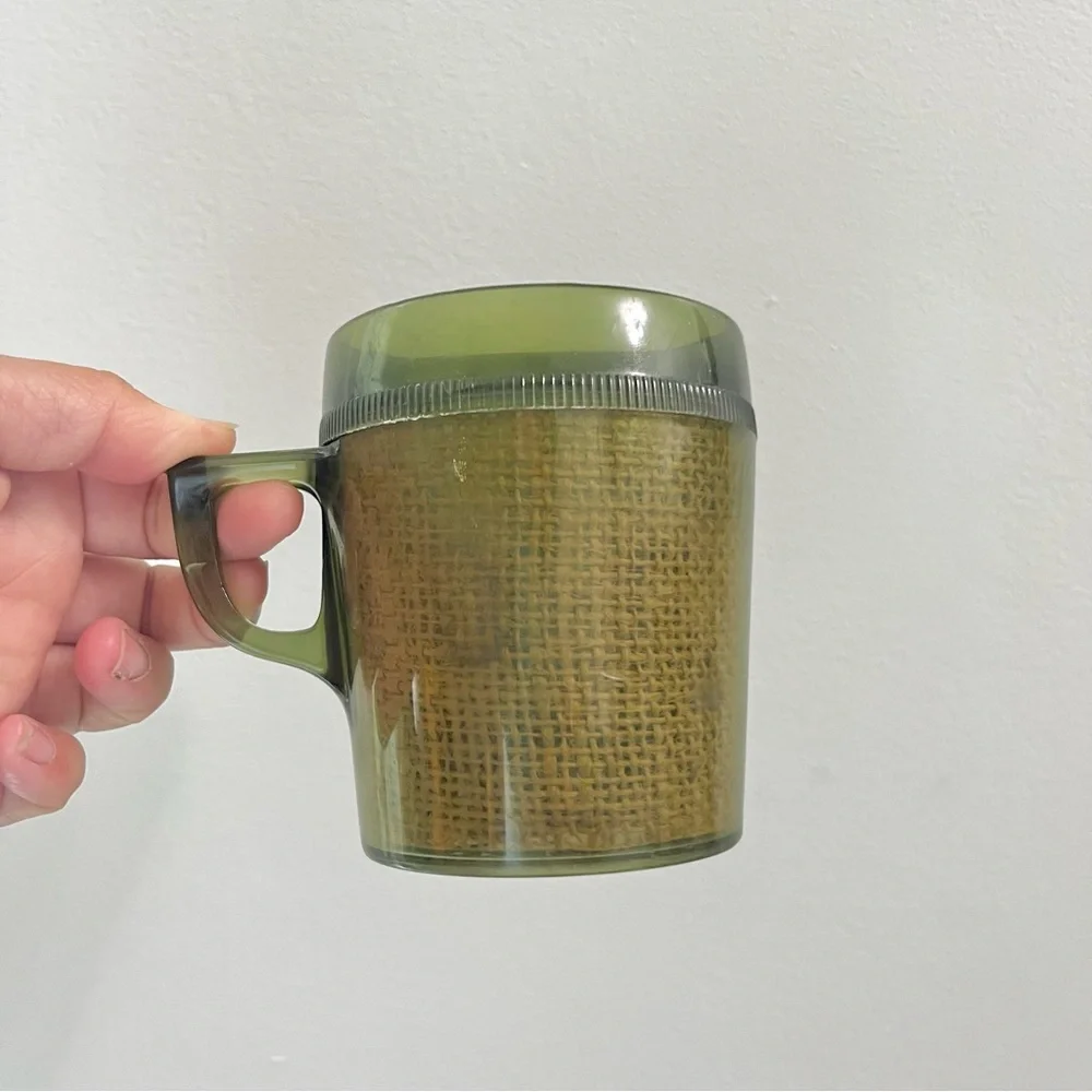 Vintage Green Raffiaware Plastic Cup Single Midcentury Kitchen Homewares